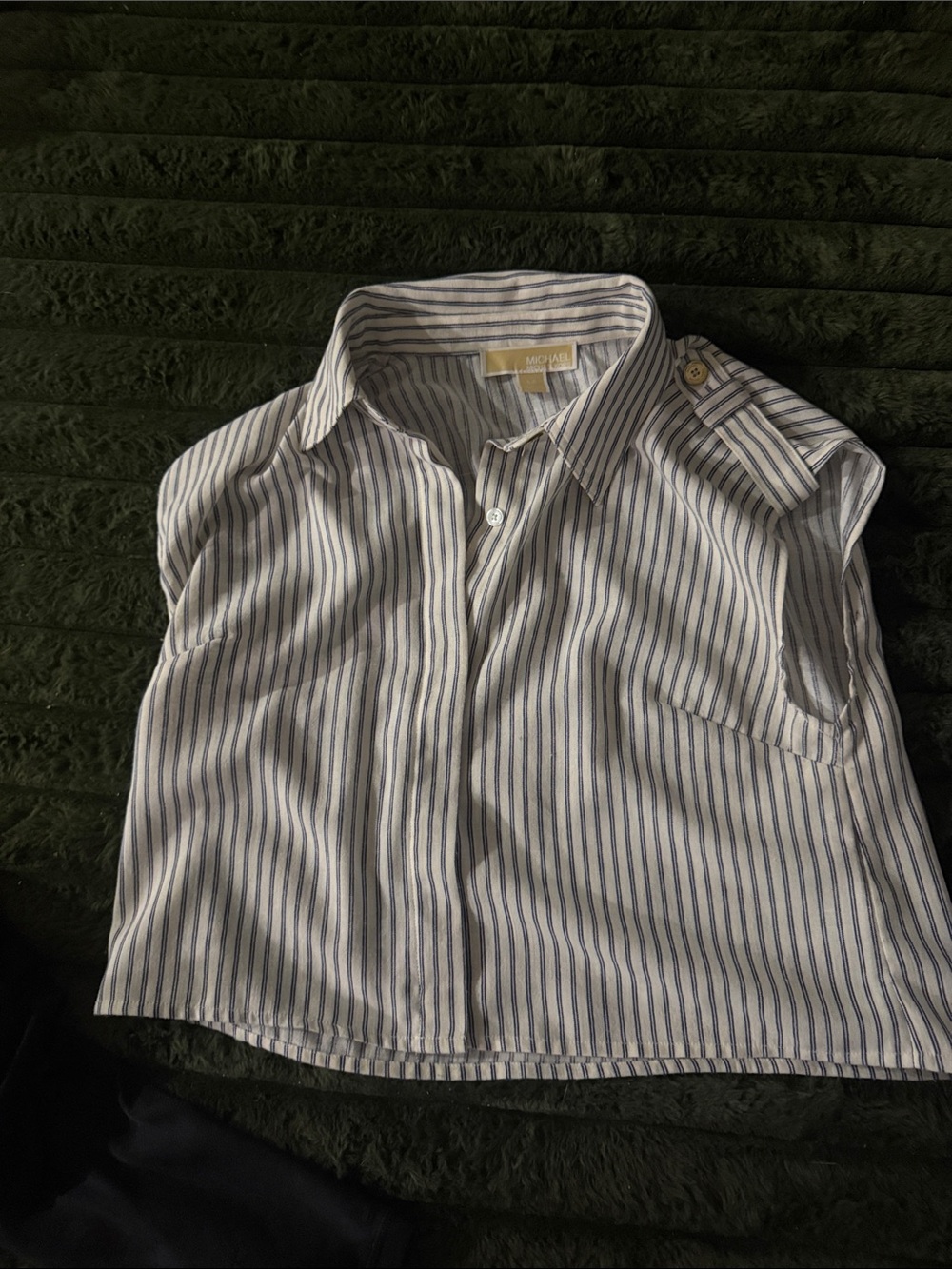 Michael Kors ladies White & Navy Striped Short-Sleeve Button-Down Shirt